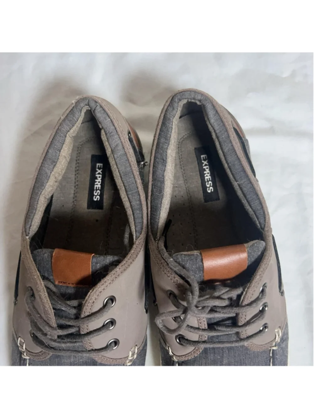 Express Boat Shoes Mens Size 11 Gray Canvas Lace Up Casual Low Top Comfort